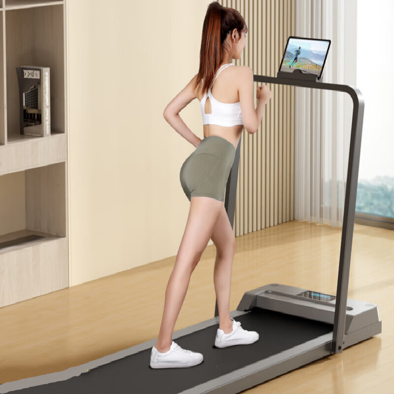 Qingrui's new treadmill for home use, widened track, silent walking machine, exercise gym, same model, flatbed running + handrails (grey)