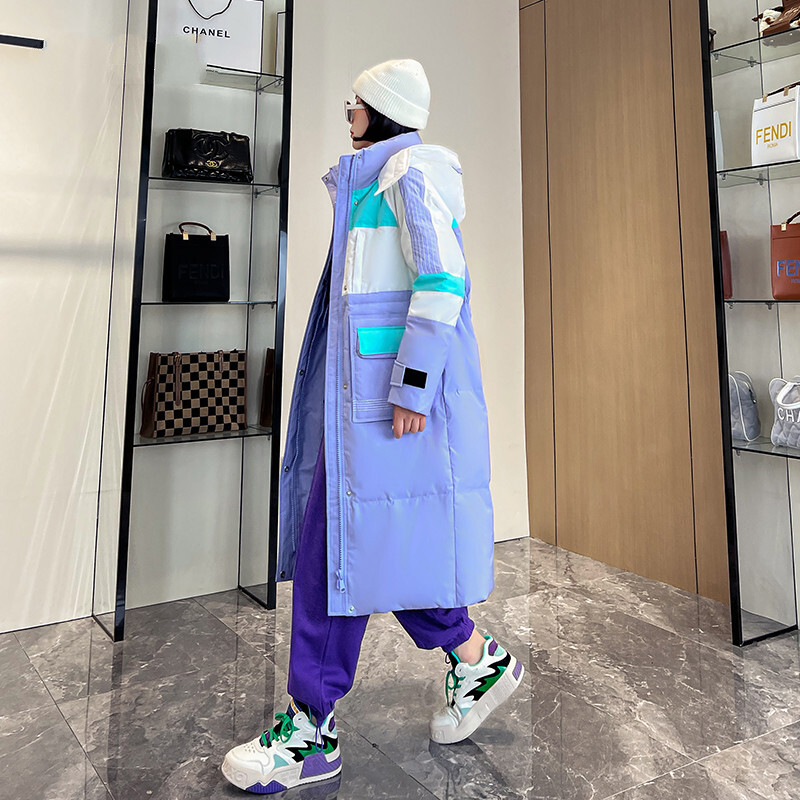 Yaya (YAYA) Tong Liya's new goose down down jacket for women, winter long over-the-knee waist-keeping warm and extreme cold thickened jacket, royal blue color M