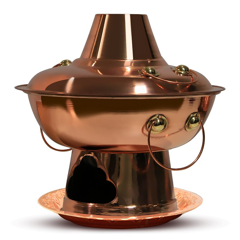 Guo Yiyuan pure copper thickened charcoal hot pot pot handmade pure copper old Beijing mutton-shabu household traditional charcoal pot mandarin duck pot extra thick charcoal clear soup version (under 8 people) 34cm