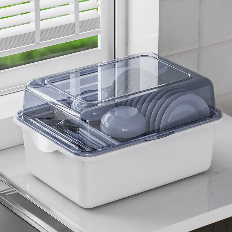 Cupboard Storage Box Cupboard Kitchen Covered Tableware Storage Box Dish Rack Storage Rack Blue Medium (Recommended for 2-4 People)