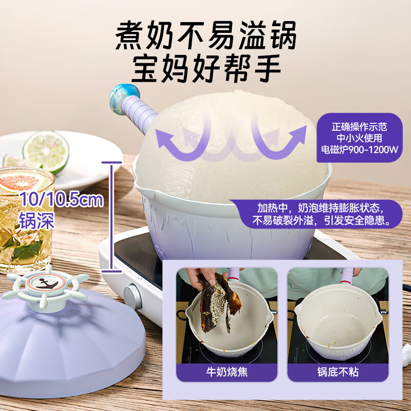 TIBORANG instant noodle pot ceramic non-stick pot two-piece set Paradise series baby milk pot small frying pan universal for all stoves Doni blue milk pot 20cm + frying pan 20cm