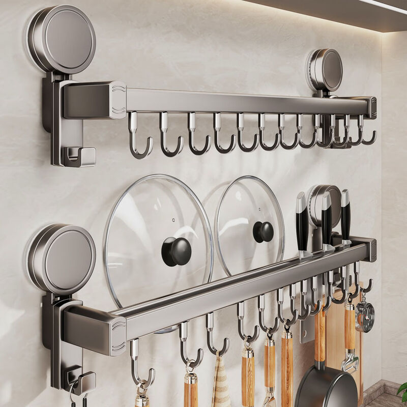 Centennial Zhenghe kitchen rack hook wall-mounted suction cup pot lid rack punch-free hanging rack row hook pot spatula spoon utensil storage