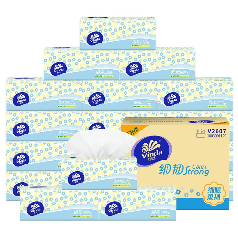 Vinda thin and tough 100-pack facial tissue household sanitary napkins household natural unscented tissue paper 3-layer 100-pack * 8 packs