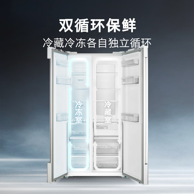 BOSCH refrigerator household 637L large-capacity side-by-side refrigerator, active oxygen sterilization, intelligent precision control of constant temperature, air-tight preservation space, double cycle without odor K6A99AA59C interstellar gray