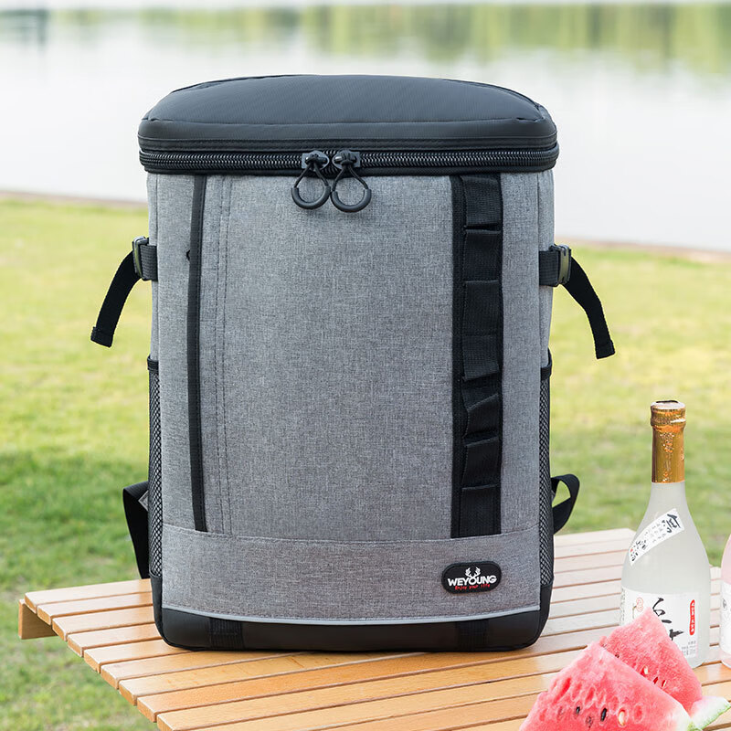 Benchi Insulated Bag Refrigerated Backpack Outdoor Mountaineering Fresh Ice Bag Picnic Backpack Leak-proof and Thickened Gray