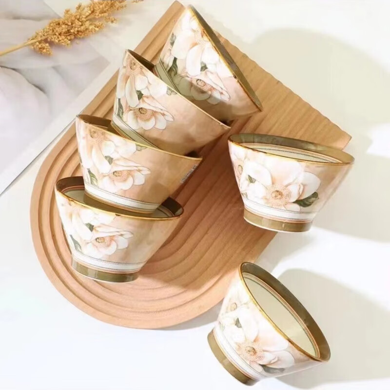 Chino Camellia 5-inch bamboo hat bowl, household eating bowl, Japanese-style tall bowl, anti-scalding ceramic tableware, Internet celebrity creative simplicity, Camellia 5-inch bamboo hat bowl (1 piece)