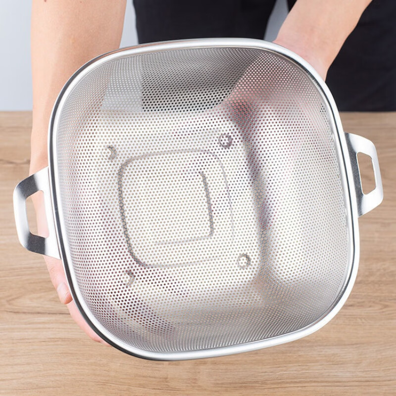Enshousu extra thick stainless steel rice sieve round square drain basket washing sieve fruit drain basin kitchen basin washing vegetables rice basin extra thick round 19.5cm
