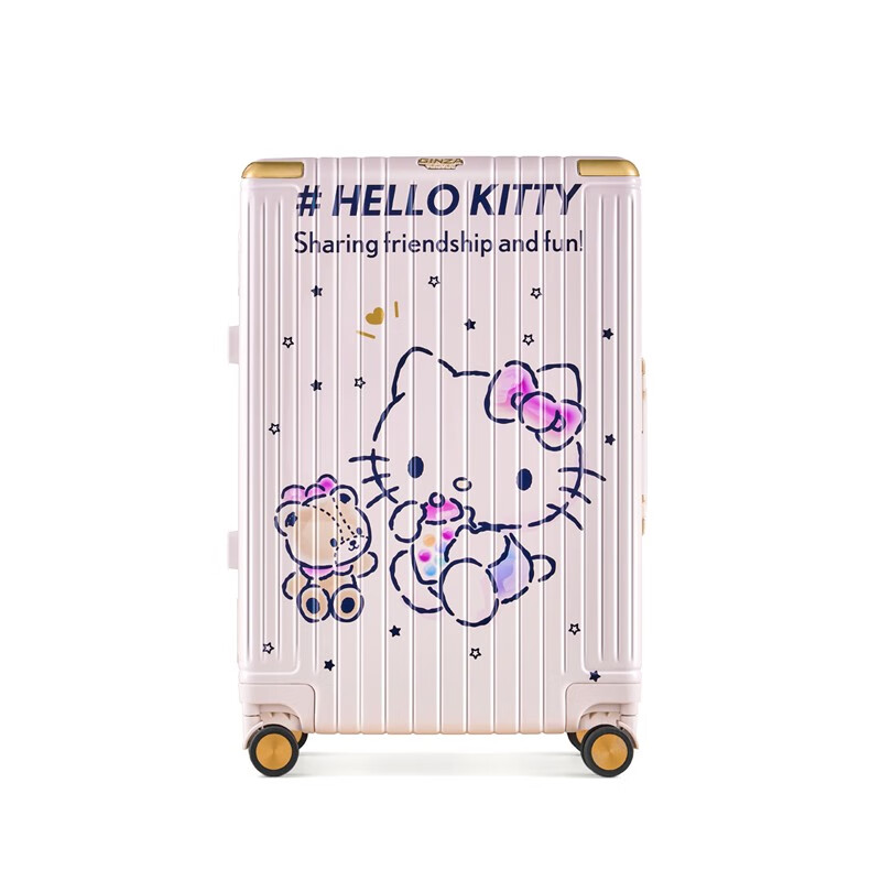 Ginza Hello Kitty co-branded high-looking aluminum frame box Chinese Valentine's Day gift universal wheel large capacity suitcase crystal powder-butterfly perfume 20 inches