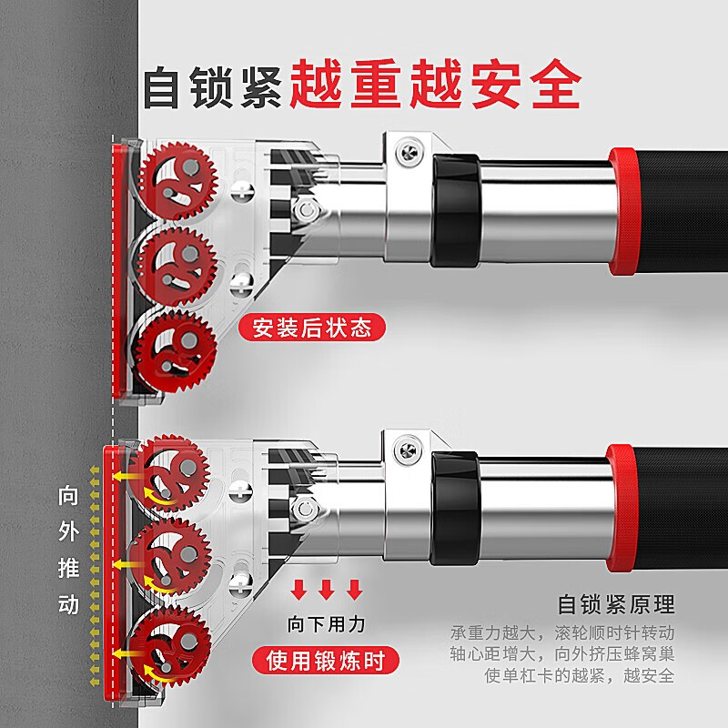 Herfair household steel pipe horizontal bar pull-up device household horizontal bar indoor punch-free anti-slip zero drop fitness equipment anti-slip self-locking wall distance 92CM-120CM