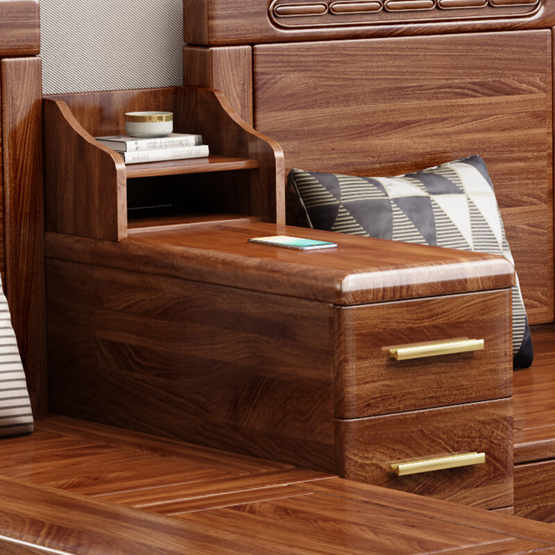 Mai Yayue solid wood sofa, walnut sofa combination, modern living room corner, new Chinese storage sofa for winter and summer, five seats + imperial concubine + coffee table, imported latex cushion style