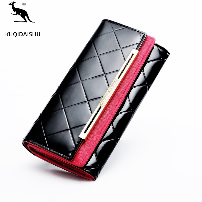 KUQIDAISHU high-end women's long wallet women's genuine leather buckle clutch wallet large capacity tri-fold wallet holiday gift coffee gold + orange (crocodile pattern)