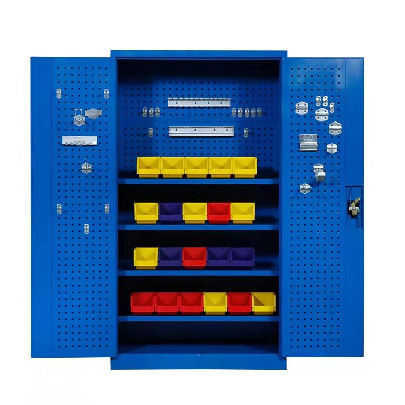 Thickened iron cabinet tool box factory auto repair workshop tool cabinet hardware tool cart heavy duty hardware ((gray white) four-layer board + hanging board