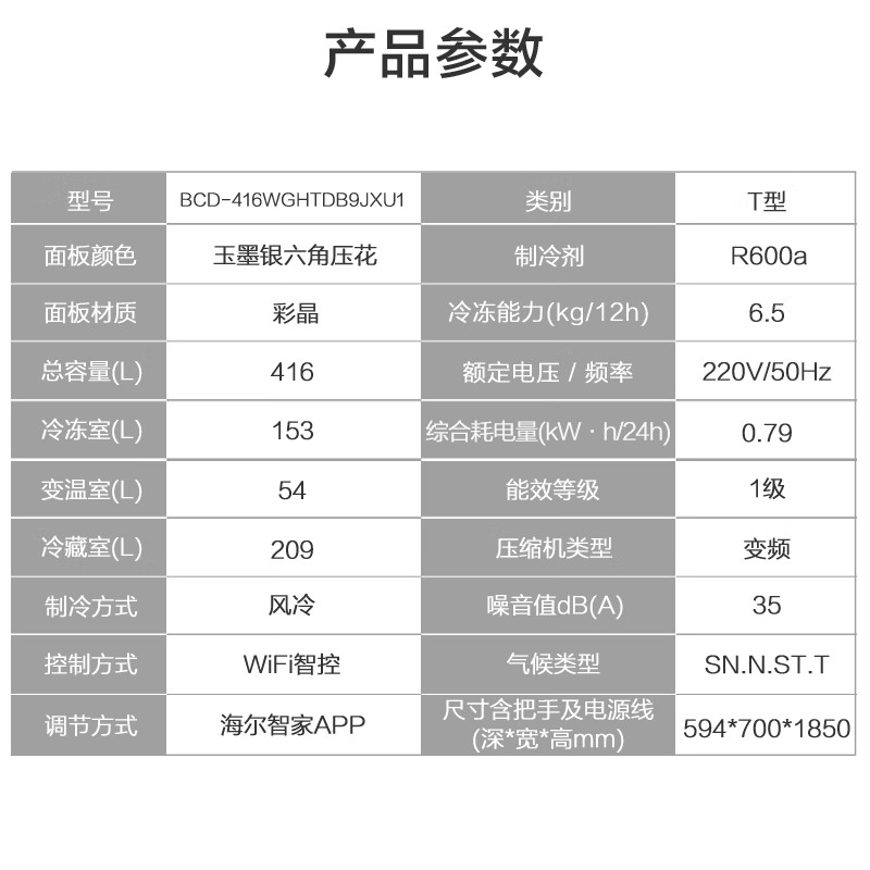 Haier 594mm professional ultra-thin zero-embedded 416-liter cross-folding four-door first-class dual-frequency home refrigerator BCD-416WGHTDB9JXU1