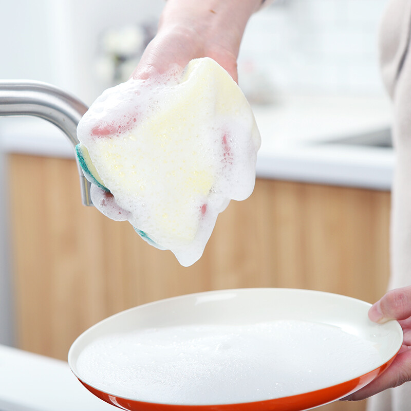 Fangcaodi waist-shaped sponge scouring pad kitchen dishwashing pot non-stick dishwashing cloth cotton rag double-sided sponge wipe 5 pieces