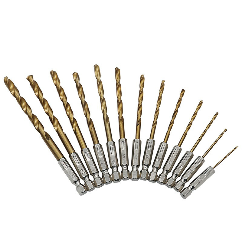 FEITA hexagonal handle twist drill bit set rechargeable drill high-speed steel reamer drill 1.5-6.5mm electric screwdriver bit titanium-plated twist drill bit 13-piece set