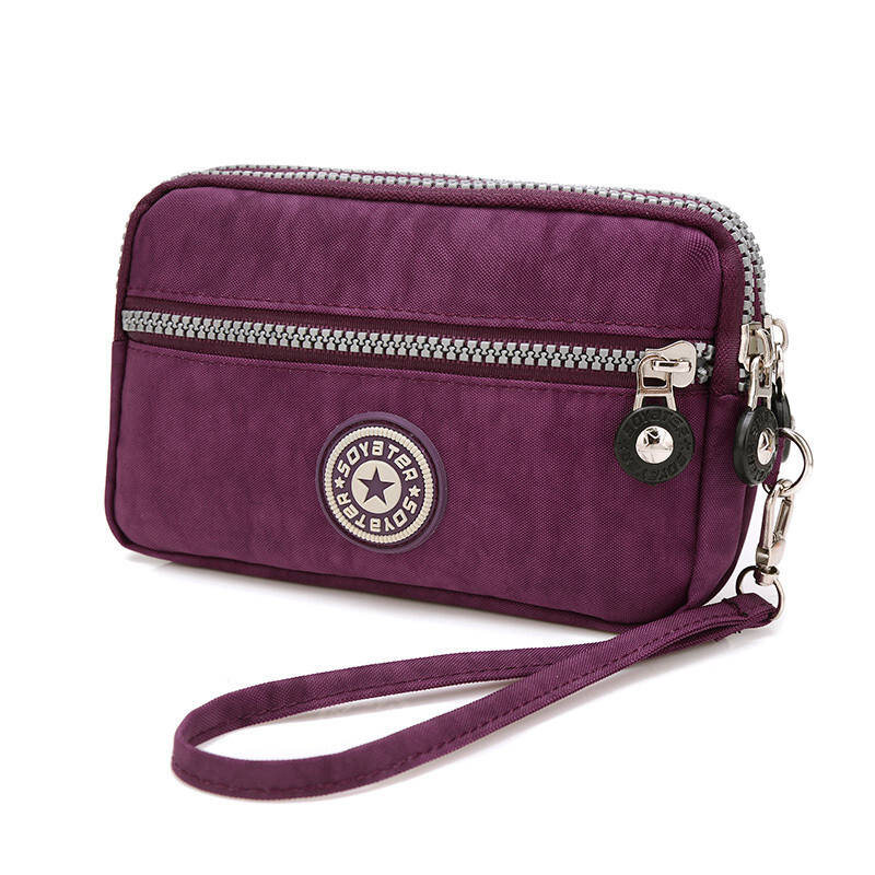 Beihu new canvas small handbag women's hand cloth wallet mobile phone bag key bag handbag multi-layer zipper long wallet dt104 dark purple