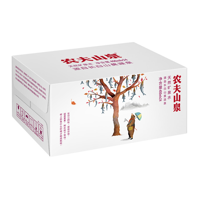 Nongfu Spring Changbai Mountain Drinking Water Sports Cover Drinking Natural Mineral Water 400ml*24 Bottles Full Box