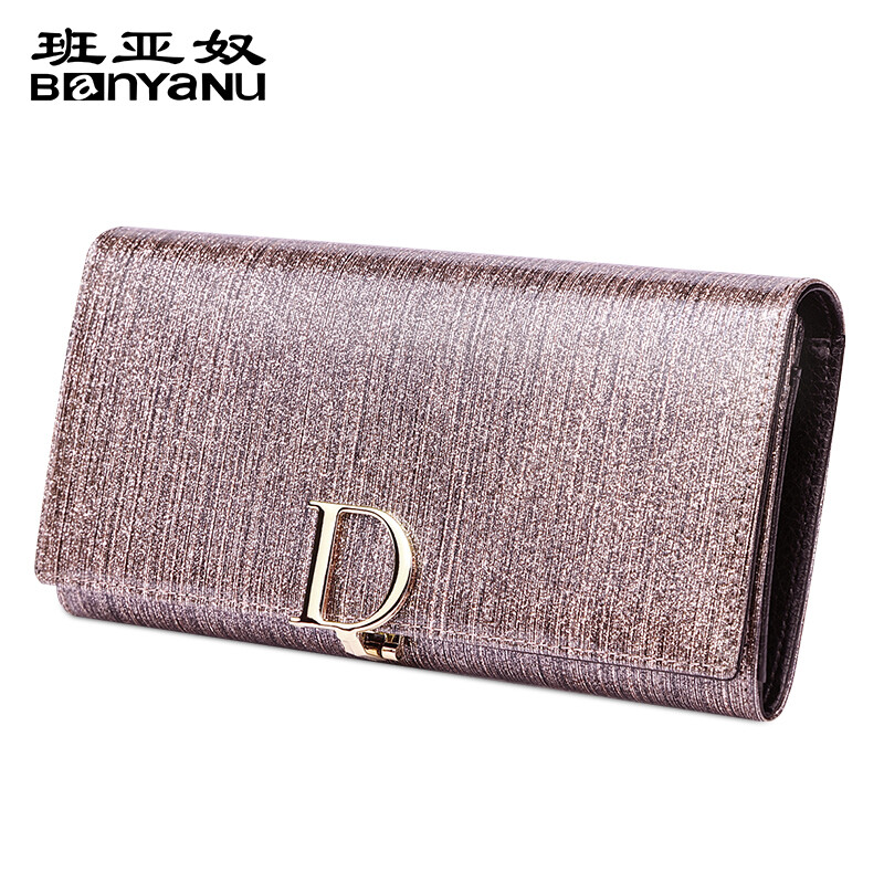 Banyanu brand 2025 new European and American D-buckle genuine leather wallet women's long cowhide large capacity multi-card slot hand wallet bright pink - anti-theft brush