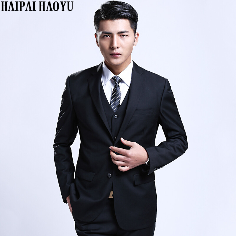 Haipaihaoyu Suit Men S Business Casual Slim Professional Haipaihaoyu Suit Men S Business Casual Slim Professional Dress Clothes Single West Groom Wedding Shirt 1611 Black Two Buckle