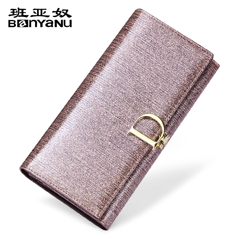 Banyanu brand 2025 new European and American D-buckle genuine leather wallet women's long cowhide large capacity multi-card slot hand wallet bright pink - anti-theft brush