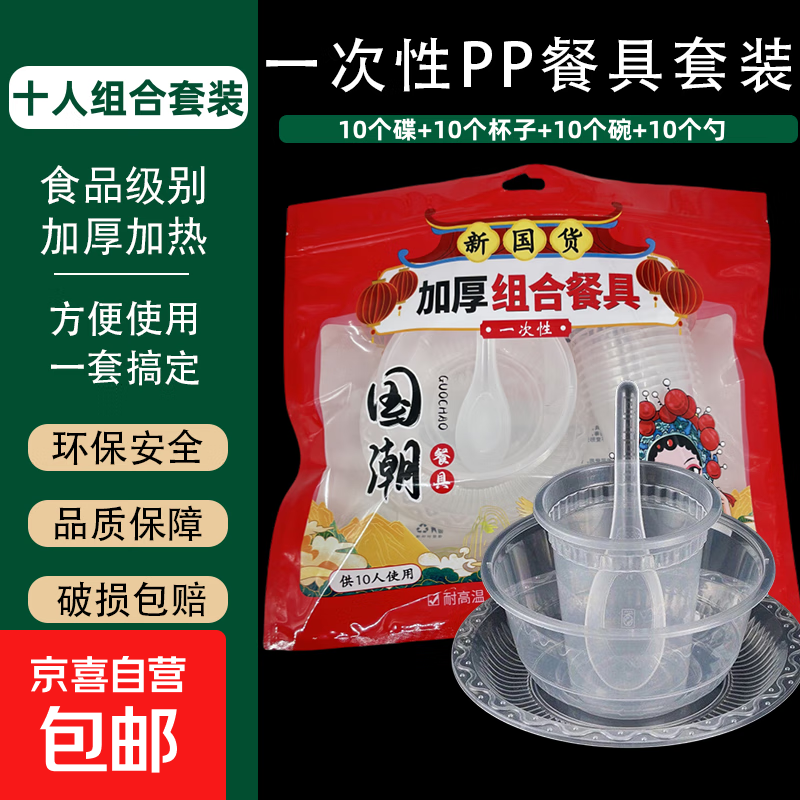 Disposable tableware crystal set thickened household food grade transparent thickened four-piece set outdoor camping PP set dishes spoon cup without chopsticks 2 packs 20 sets in total