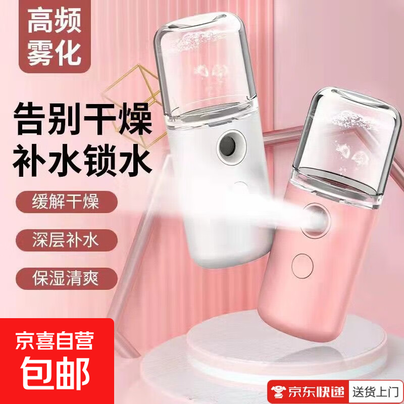 Essential for travel, hydrating instrument, nano sprayer, oxygen injection, portable facial moisturizing, small facial steamer, cold spray, handheld humidifying beauty instrument, 2 pack, white + pink