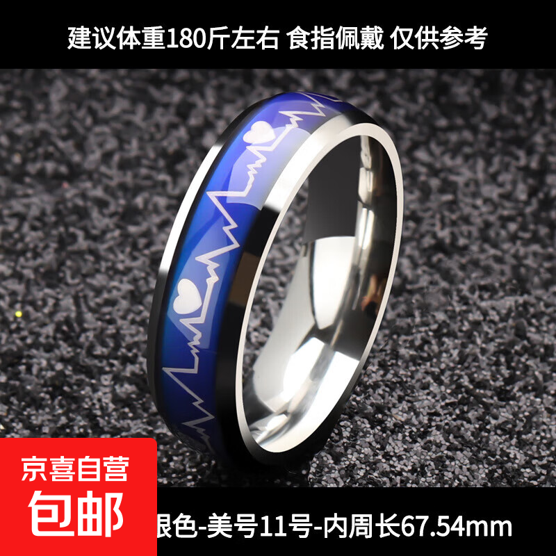 Titanium Steel Temperature Sensing ECG Ring Ring Female Heartbeat Couple Stainless Steel Ring Temperature Sensing Ring Blue and White No. 11