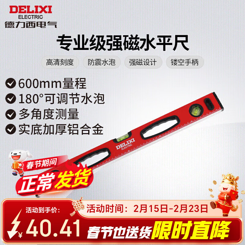 Delixi electrical level small mini balance ruler aluminum alloy mechanical bubble with magnetic ruler 600mm