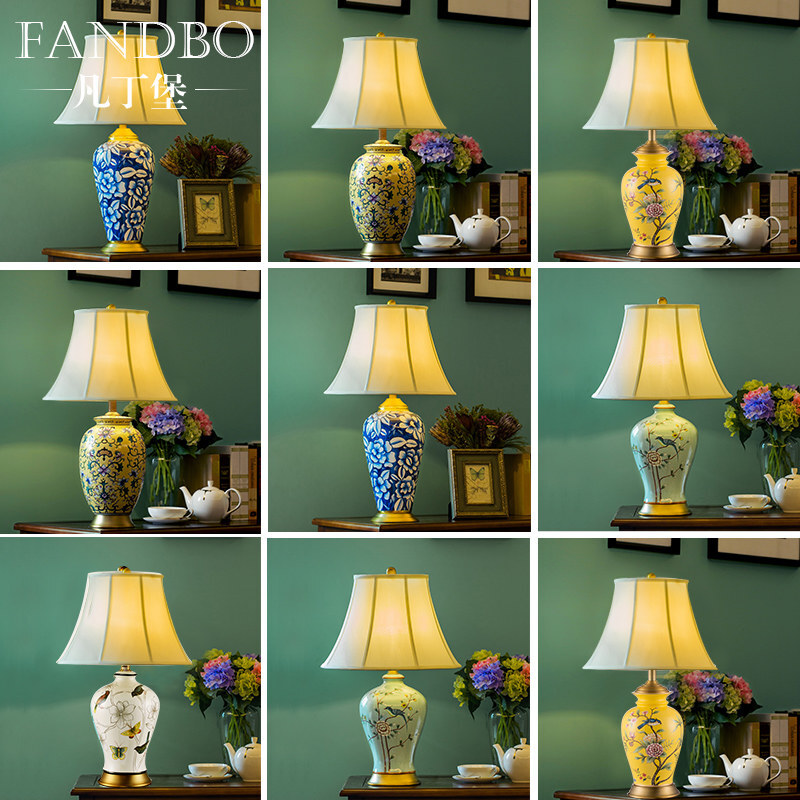 Fandbo European Style Copper Ceramic Table Lamp Living Room Study Fandbo European Style Copper Ceramic Table Lamp Living Room Study Large American New Chinese Bedroom Hotel Villa Lamps 404 Pastel Base On