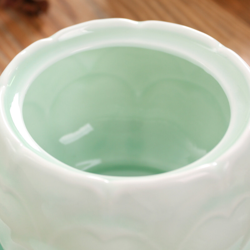 LIFEEYES celadon water-proof stew pot, ceramic tableware, bird's nest dessert, lotus bamboo dragon, white porcelain with lid, Bu Bu Liansheng (green)-400ml