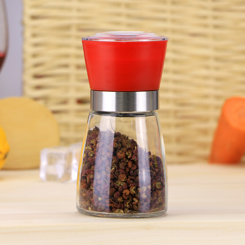 Household black pepper grinder Sichuan pepper sea salt mung bean millet manual grinder kitchen gadget seasoning bottle red
