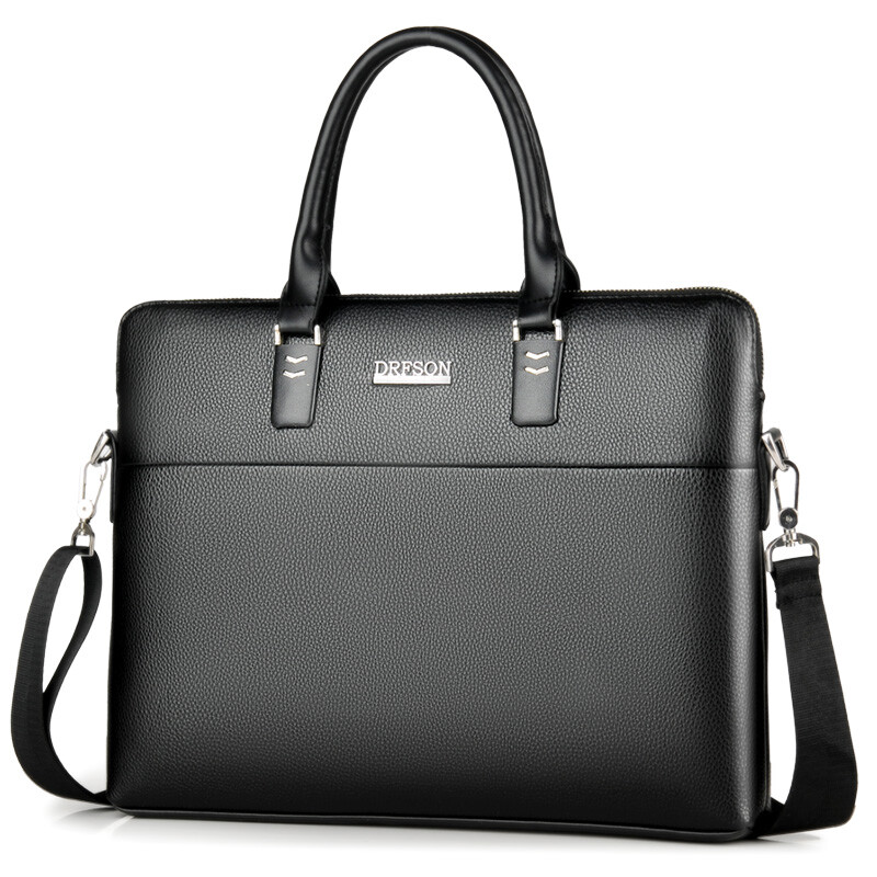 Kangaroo men's bag briefcase men's handbag laptop bag business casual shoulder crossbody men's leather bag file bag black 14 inches