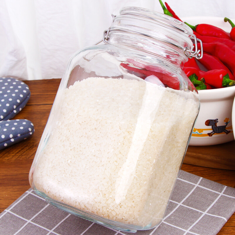 BestHA rice bucket sealed jar glass jar garlic bottle tea jar glass bottle wine jar large bottle 3.1L about 6 pounds