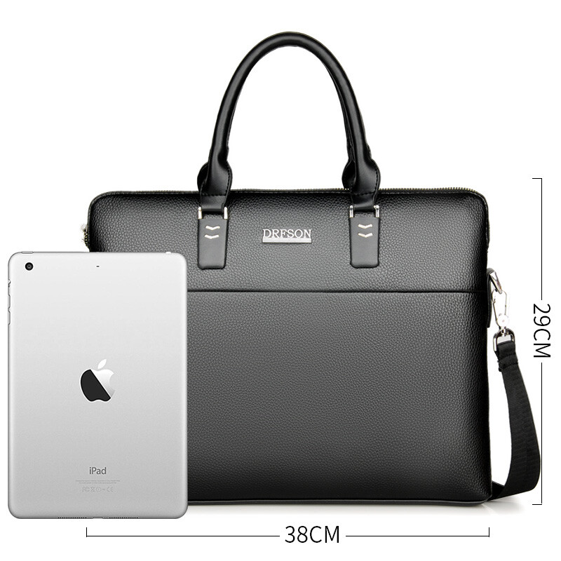 Kangaroo men's bag briefcase men's handbag laptop bag business casual shoulder crossbody men's leather bag file bag black 14 inches