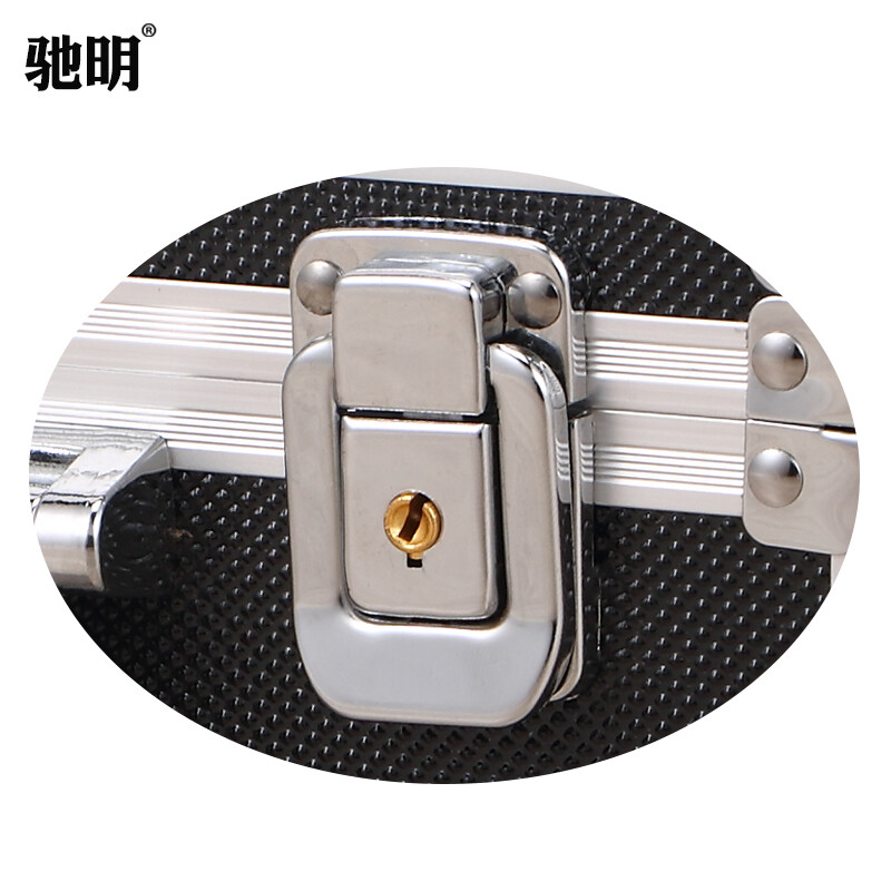 Chiming mini small household document storage box multi-functional hardware tool box aluminum alloy suitcase instrument equipment box prop box 33x24x10cm black key lock empty box