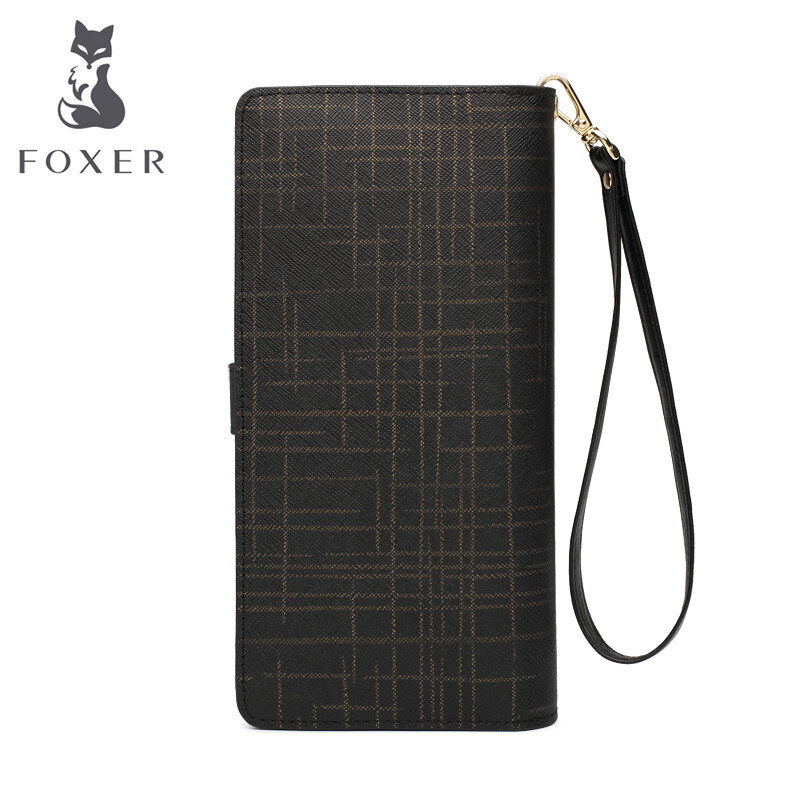 Golden Fox Women's Wallet Long Spring and Summer New Korean Style Cowhide Multifunctional Wallet Mobile Phone Zipper Clutch Women's Cowhide Bag Black