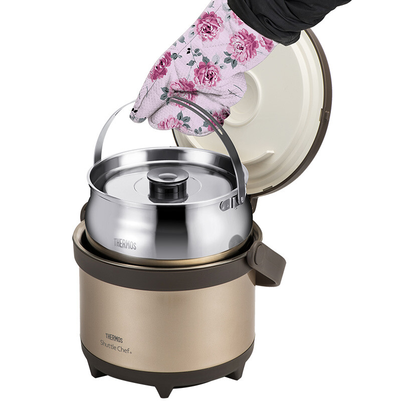 THERMOS stew pot, fire-free stew pot, high vacuum stainless steel thermal insulation soup pot, outdoor camping 2.6L TCRA-3000 gold 2.6L