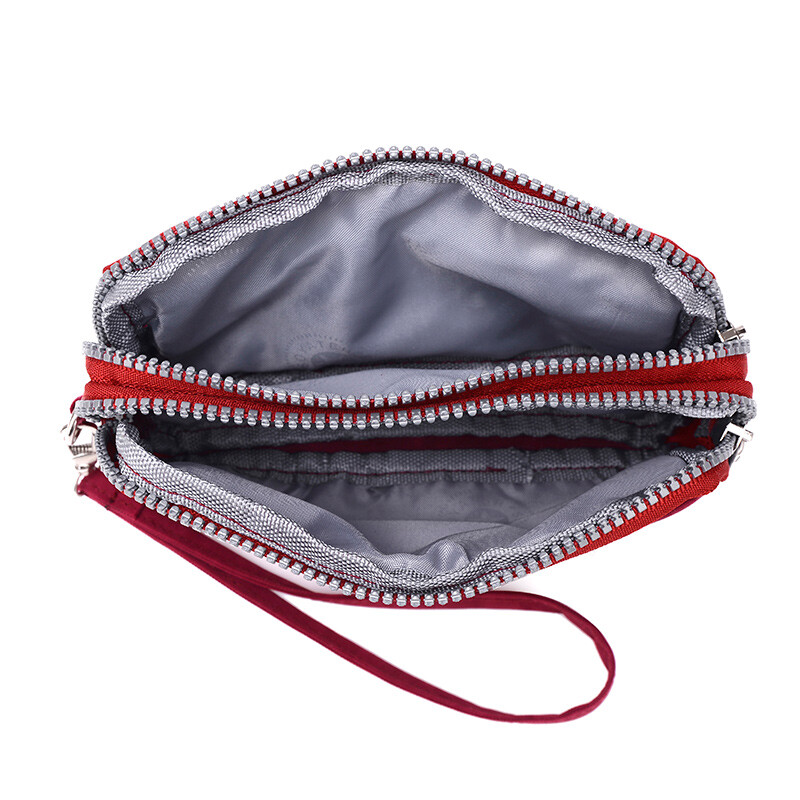 Beihu new canvas small handbag women's hand cloth wallet mobile phone bag key bag handbag multi-layer zipper long wallet dt104 dark purple