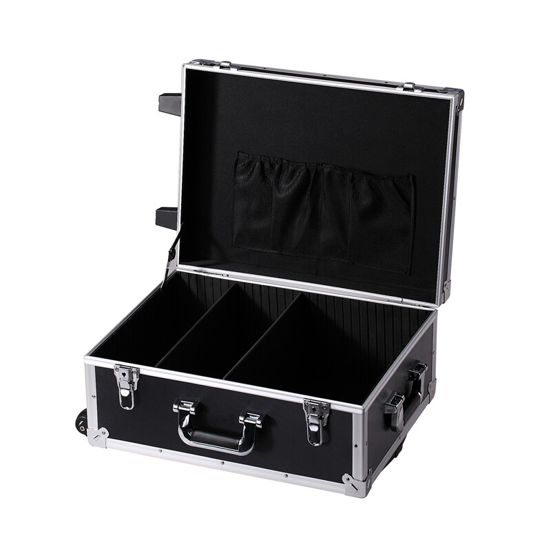 BORY Trolley Tool Box Aluminum Alloy Tool Box Large Photography Box Camera Case Trolley Instrument Display Box Matt Black Aluminum Box with Trolley 48*36*22CM