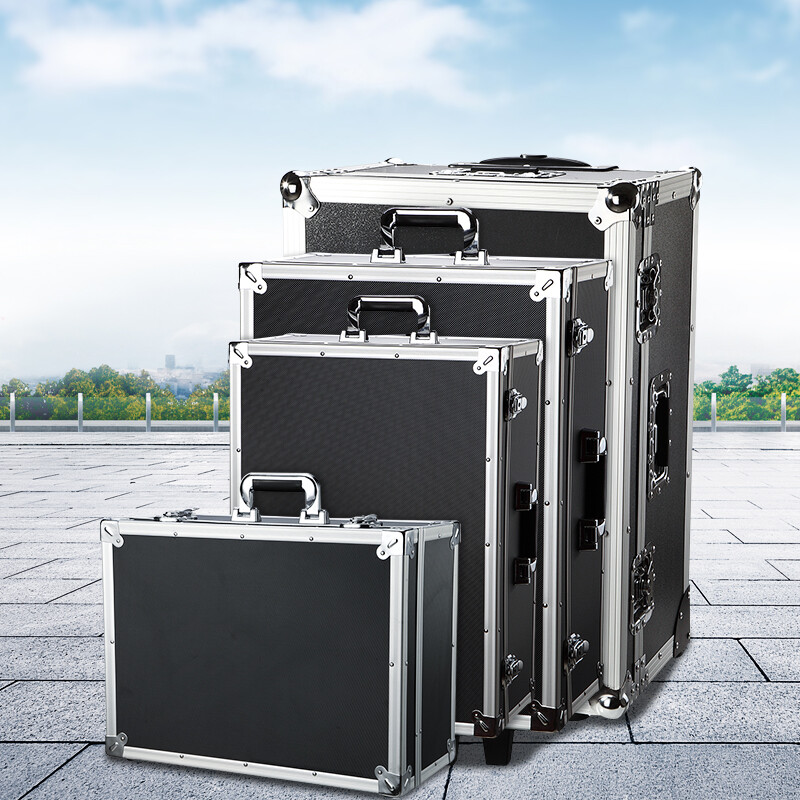 BORY Trolley Tool Box Aluminum Alloy Tool Box Large Photography Box Camera Case Trolley Instrument Display Box Matt Black Aluminum Box with Trolley 48*36*22CM