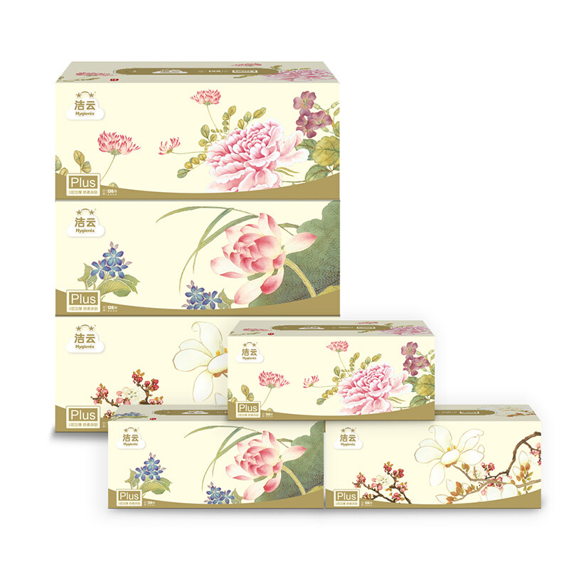 Jieyun tissue paper Furui Guose 3-layer 136 tissue paper * 3 boxes large size tissue box facial tissue can be wetted