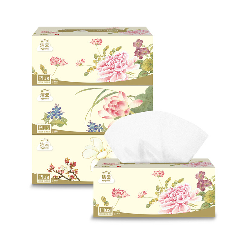 Jieyun tissue paper Furui Guose 3-layer 136 tissue paper * 3 boxes large size tissue box facial tissue can be wetted