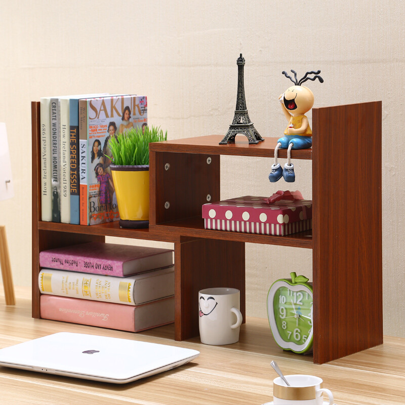 Ha Luodun Creative Bookshelf Computer Desk Telescopic Ha Luodun Creative Bookshelf Computer Desk Telescopic Desktop Bookcase Student Simple Shelf Small Office Storage Rack Teak Color High End