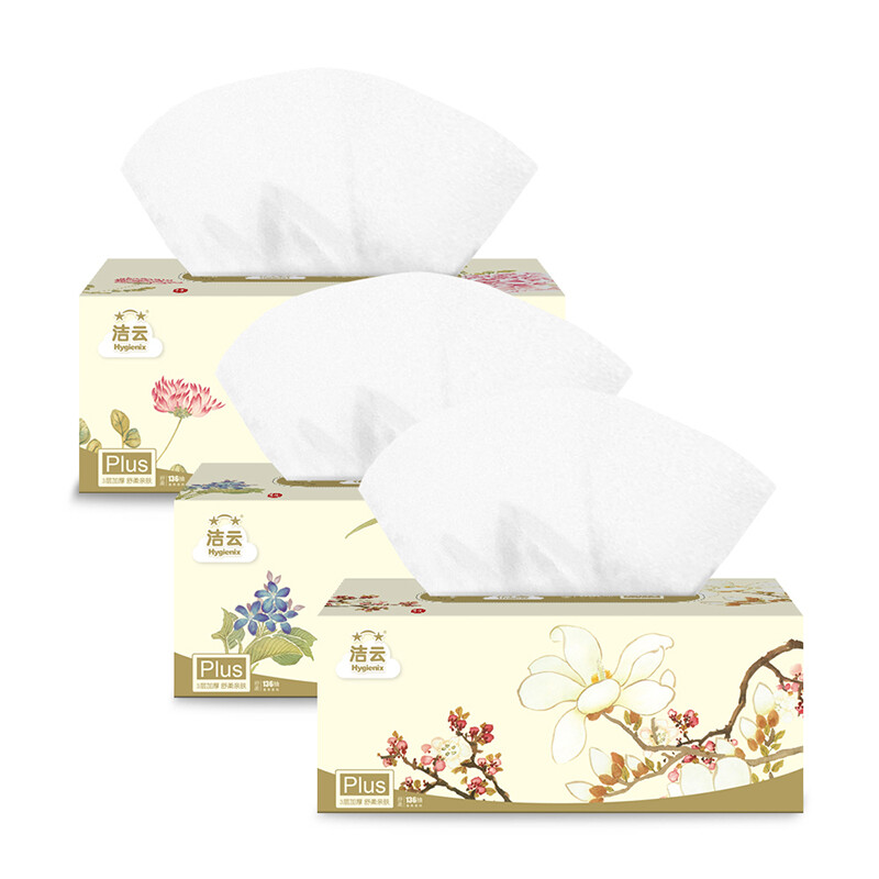 Jieyun tissue paper Furui Guose 3-layer 136 tissue paper * 3 boxes large size tissue box facial tissue can be wetted