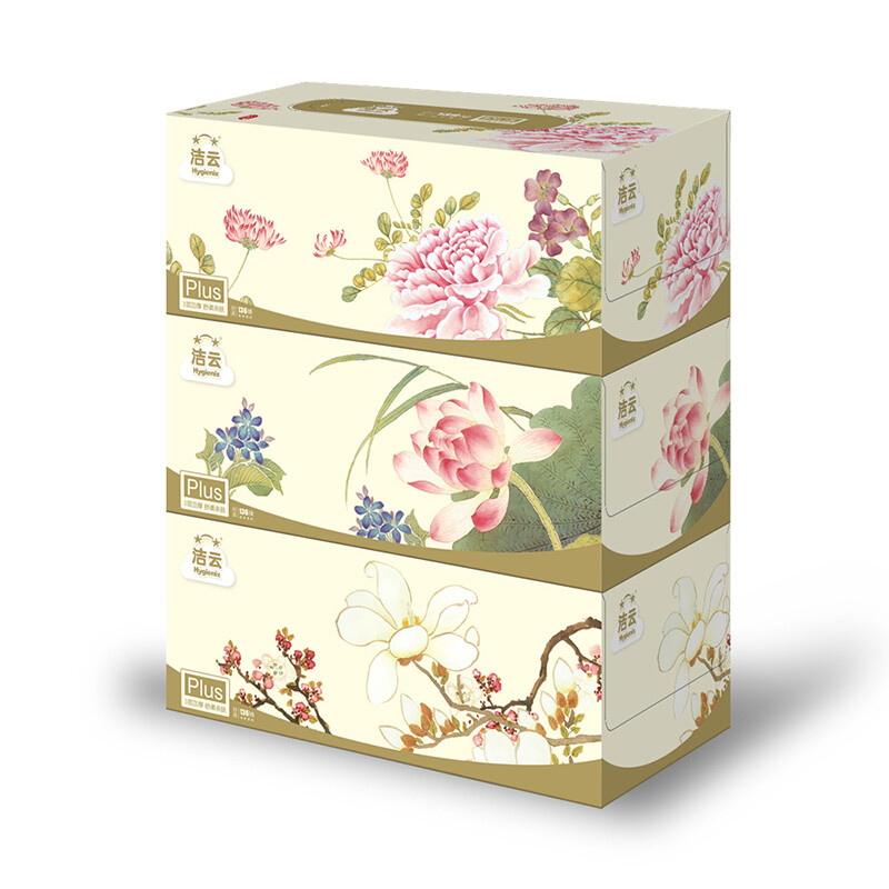 Jieyun tissue paper Furui Guose 3-layer 136 tissue paper * 3 boxes large size tissue box facial tissue can be wetted