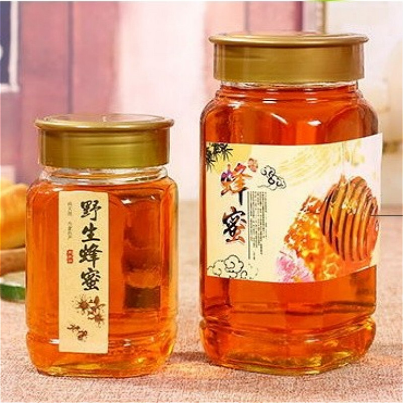 Liuyang large and small octagonal honey bottles, glass bottles, pickle jam bottles, sealed jars, honey bottles, 2 catties, 5 bronze lids, 720ml