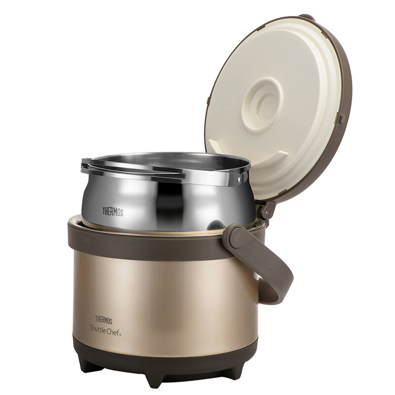 THERMOS stew pot, fire-free stew pot, high vacuum stainless steel thermal insulation soup pot, outdoor camping 2.6L TCRA-3000 gold 2.6L