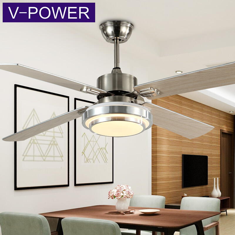 Free Installation V Power Stainless Steel Ceiling Fan Light Free Installation V Power Stainless Steel Ceiling Fan Light Restaurant Living Room Simple Led Wood Leaf Chandelier 8650 Positive