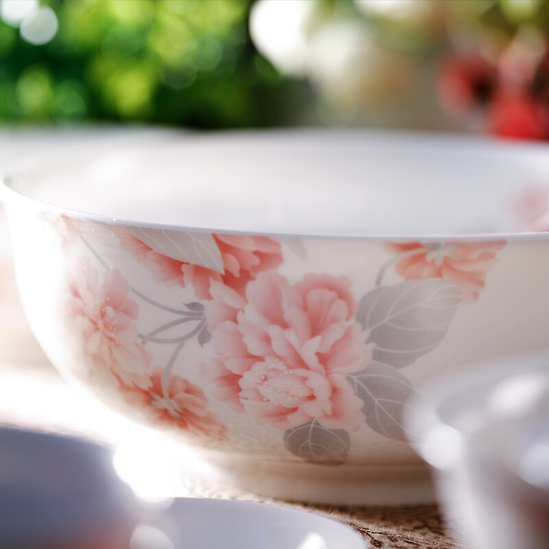 Huaguang Ceramics Bone China Tableware Set High Temperature Lead-Free Cadmium Glaze Colorful Bowls and Plates Wedding Housewarming Gift Romantic Dawn 22 Pieces Gift Box Ready Stock