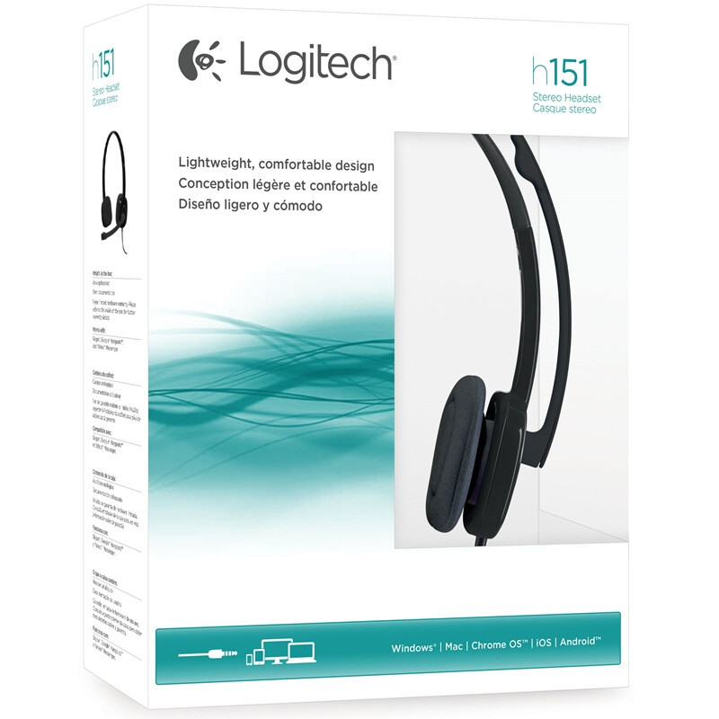 Logitech H151 Stereo Headset with Microphone Noise Canceling Microphone for Laptops (Not Supported for Desktops) Office Headset Black Single Pack